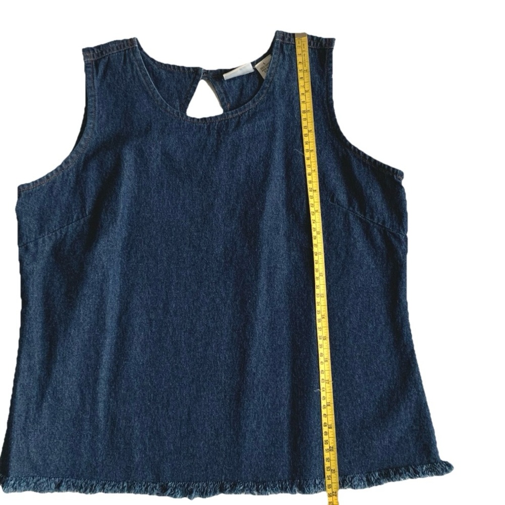 Le Mieux Women’s Sleeveless Blue Denim Top Fringe Hem Sz L - Picture 9 of 9